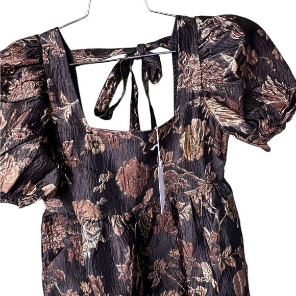 Sophie the Label Gold Puff Sleeve Metallic Jacquard Mini Dress S NWT - Picture 4 of 6